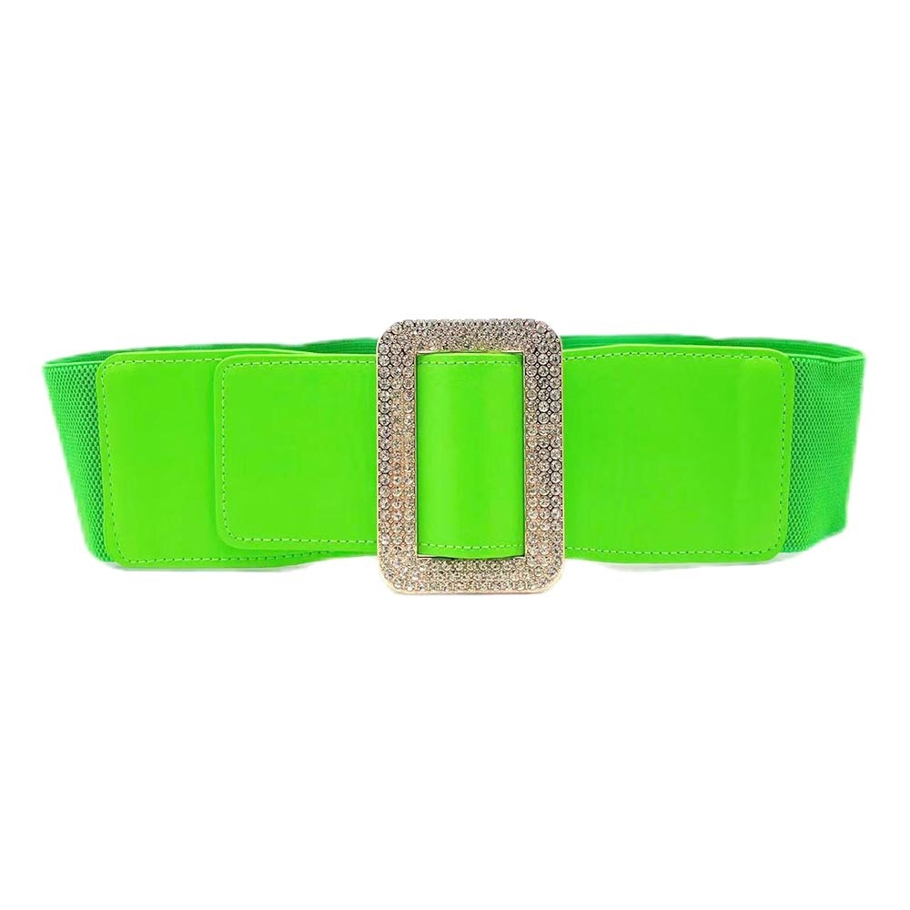 Rhinestone Embellished Open Rectangle Elastic Statement Belt